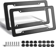 Black Car Carbon Look License Plate Frame Cover Front & Rear Universal