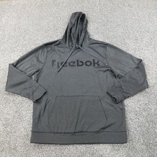 Reebok Hoodie Mens XL Gray Black Logo Pullover Sweatshirt Sweater Active Active