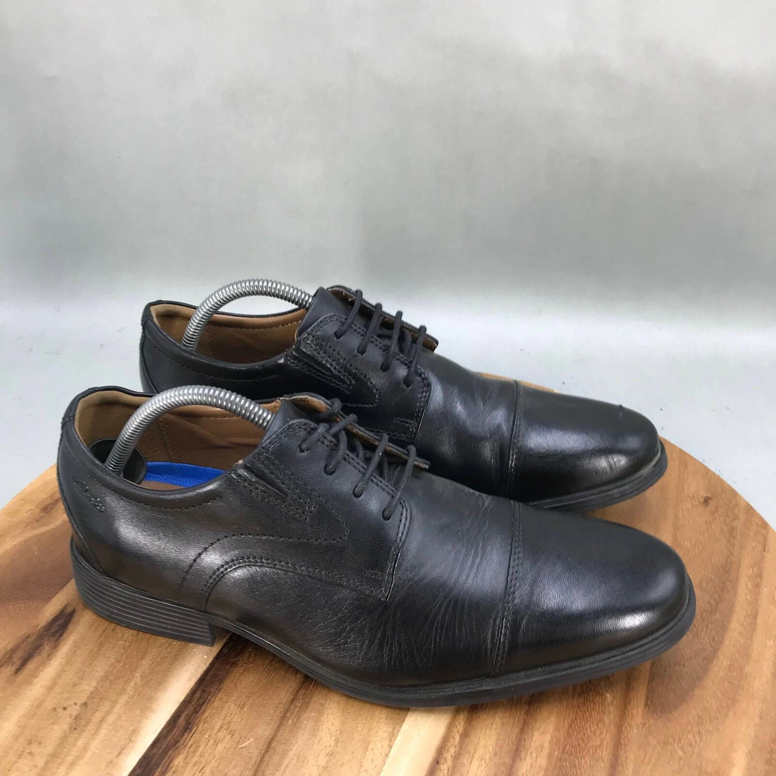 Scarpe eleganti Clarks Cap Toe Oxford da uomo taglia 9 larghe in pelle nera stringate