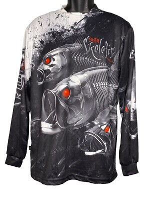 BIG FISH GEAR Fishing Shirt Black Skelefish All over  Long sleeve Stretch Medium