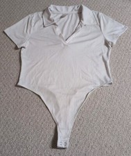 No Boundaries Womens Large White Polyester Blend Short Sleeve Bodysuit 24