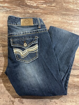 Maurices Bootcut Jeans Size 7/8 Long Juniors Womens Distressed Dark Wash  Blue