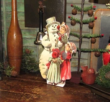 Primitive 1940s Style Children Building Snowman Dummy Board  Vtg Christmas Sign