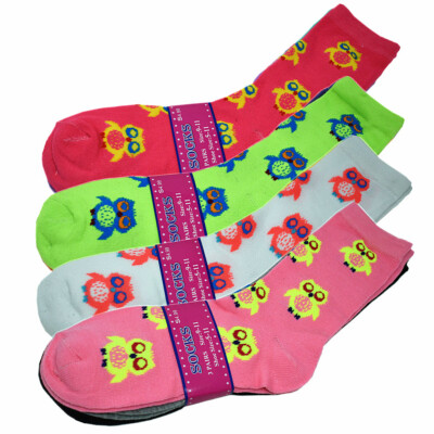 3-12 Pairs For Women Girl Casual Cotton Owl Classic Sports Crew Socks Size 9-11