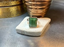 Genuine 925 Sterling Silver Large Natural Emerald Gemstone Ring Size 7.75