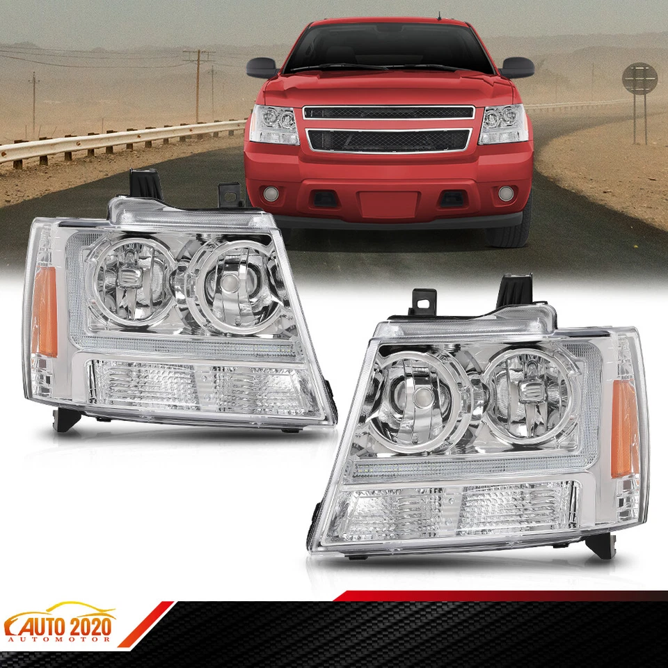 LED Headlights Lamp Left Right Clear / Chrome Fit For 07-14 Chevy Tahoe Suburba Foto 2 de 4