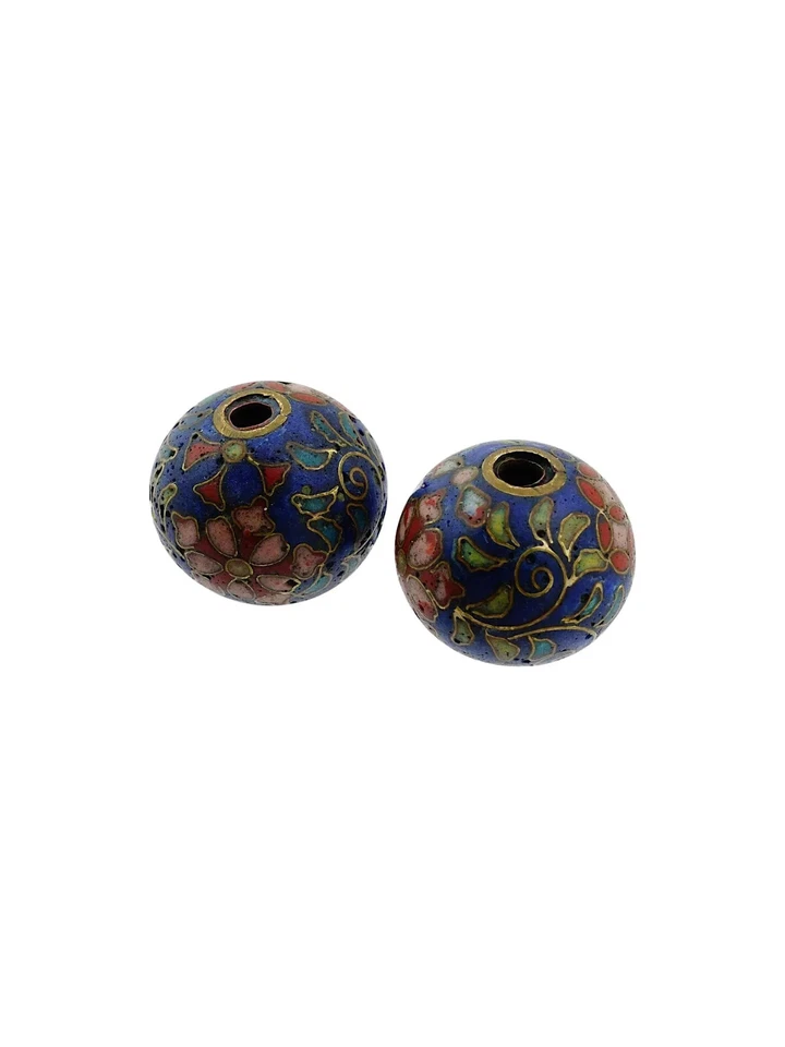 PAR DE CONTAS OJIME ESMALTADAS CLOISONNE JAPONESAS - Imagem 2 de 4