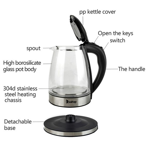 1.8L Electric Glass Kettle Cordless Fast Boil 7 Colors LED Light UK Plug 2000W - Picture 5 of 12