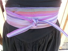Vintage 70s Silk Sash Obi Belt M Purple Lavender Wide Boho Hippie Stripes 1970s