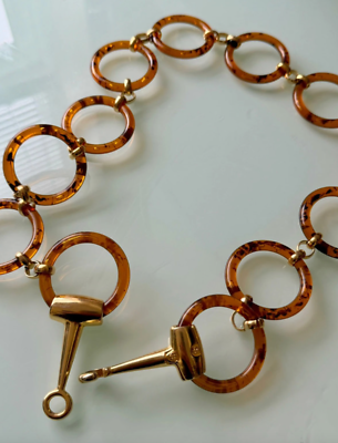 Vintage Y2K Designer Brass & Amber Tortoise Shell Circular  display picture 3