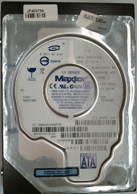40 GB SATA Maxtor 6N040T0  7.2K 3,5" Festplatte