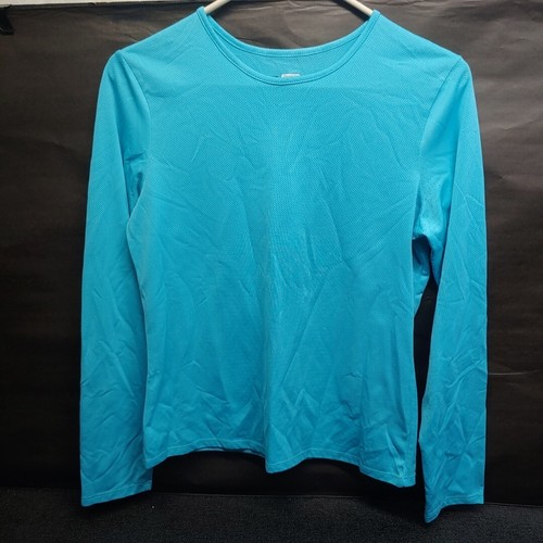 Danskin Now Women Size L Large 12/14 Blue Long Sleeve Breathable Shirt