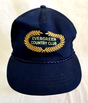 Navy Blue Evergreen Country Club Gold Embroidered Patch Golf Trucker Cap Hat