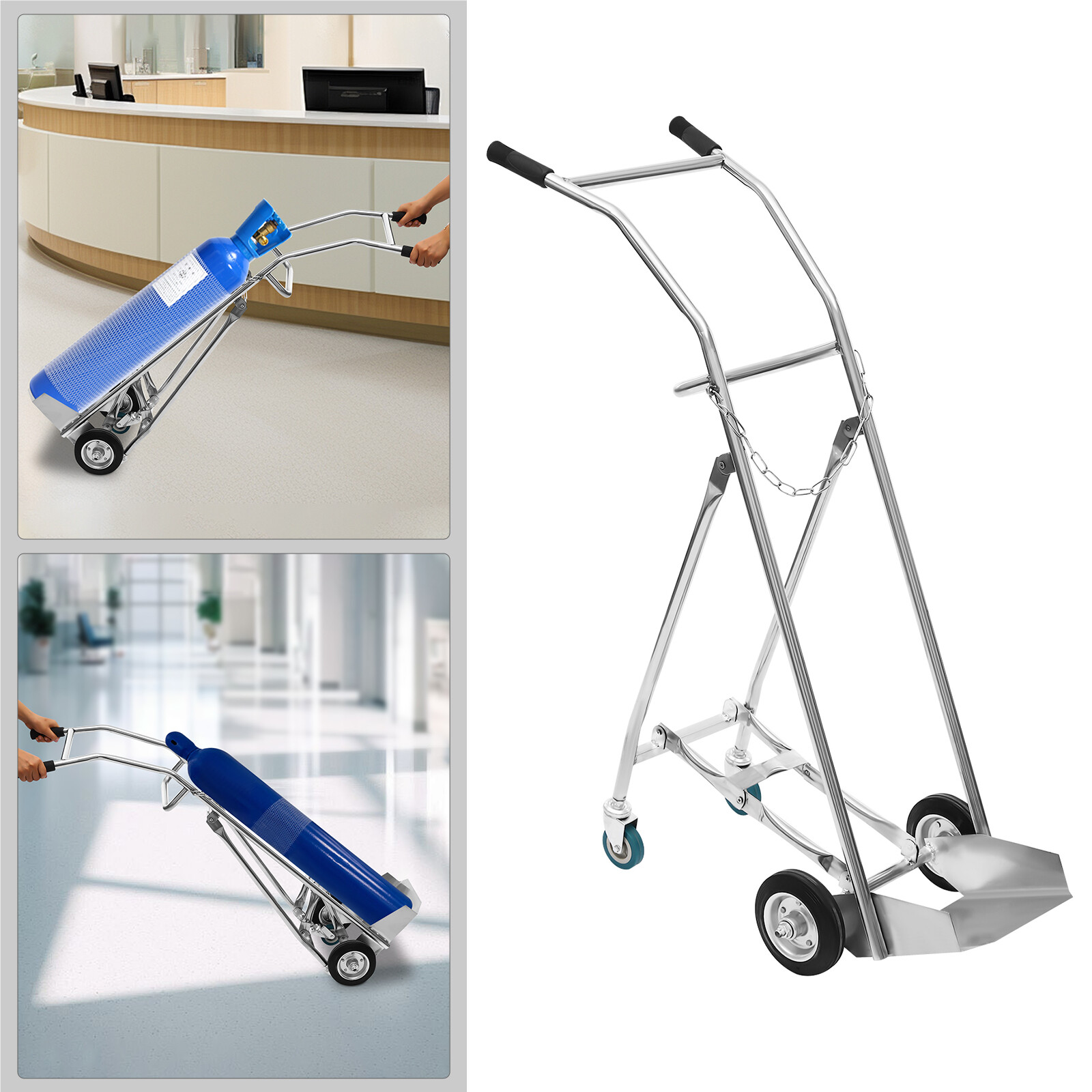 Oxygen Tank Cart Dolly Freestanding Oxygen Cylinder Cart Bottom Tray Trolley