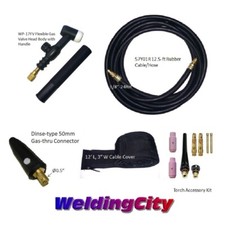 WeldingCity Gas-thru Dinse-rear TIG Welding Torch WP-17FV Flex-Valve 150A 12-ft