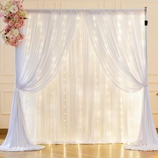 White Backdrop Curtains with Lights for Parties10x10FT Wrinkle Free Polyester...