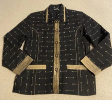 Norm Thompson Women's M Medium Cotton Jacket Silk Lining Black Gold Stitching