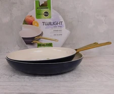 GreenPan Reserve 10 and 12 Inch Ceramic Nonstick Frypan Set, Twilight Blue - New