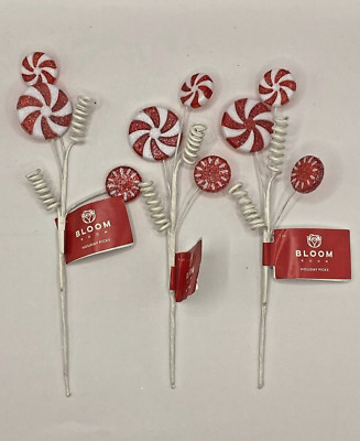 BLOOM ROOM 8.5'' CHRISTMAS PEPPERMINT CANDY SWIRL PICKS WREATH ORNAMENT TREE X 3