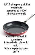 Red Volcano Frying Pan Ceramic Nonstick 9.5" Skillet Stainless Steel Fry Pan NEW