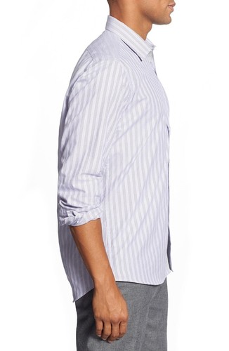 O by Oscar De La Renta Mens Classic Fit Stripe Sport Shirt Gray/purple Sz XL - Picture 3 of 5