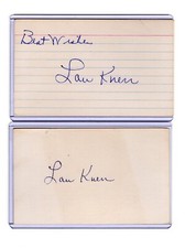 (2) LOU KNERR INDEX CARD SIGNED 1945-46 PHILADELPHIA A'S PSA/DNA CERT 1921-1980