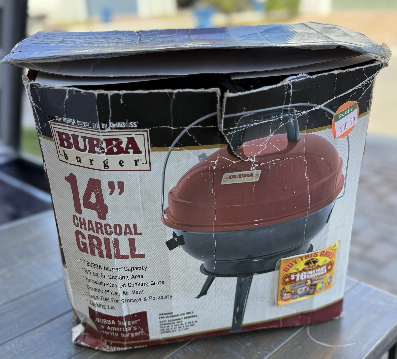 BUBBA 14” Charcoal Grill – New, Open Box, Holiday BBQ Burgers & Tailgate