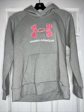 Under Armour Girls youth large Hoodie Gray Graphic Print Pink Logo Hooded