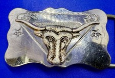 Western Longhorn Cow Bull Head Steer Stars Vintage Belt Buckle for 1.25" Belt