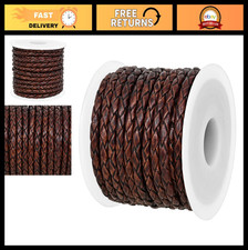 Genuine Round Braided Leather Cord - 3mm Antique Brown for Crafts, Jewelry, Neck