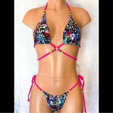 Abstract Graphic, Multi-Colored, Bikini Set