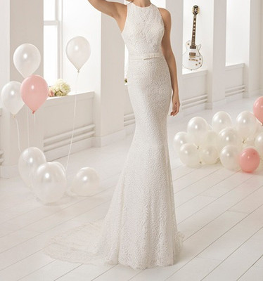 Aire Barcelona Baltasar Wedding Dress 6-10 Ivory Fitted Floral Lace Jewel Belt