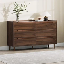6-Drawer Walnut Dresser 54" Wide –  Modern Chest of Drawers with Wood Handles