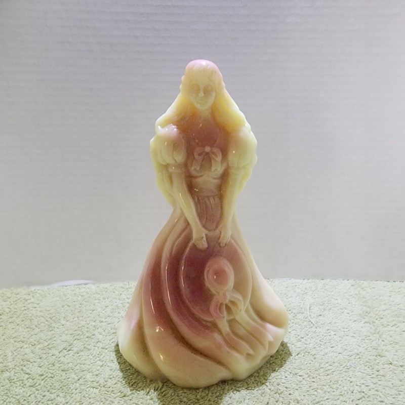 Fenton Glass Burmese Girl Southern Belle 8” Figure Glows Under UV Light