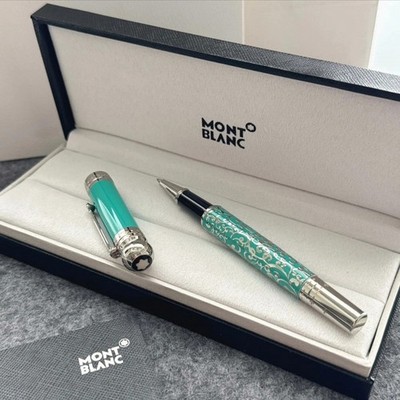 Mont.blanc Luxury Turquoise Silver Rollerball Pen Floral VIP Gift New
