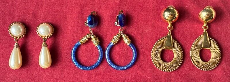 Vintage Drop Earrings Lot Of 3 1970s 1980s 1990s Gold Tone Lucite Pearl 