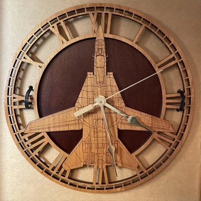 F-14 Tomcat Warplane Laser-cut Wood - 10 inch Wall Clock Military Aviation - Image 1 of 4
