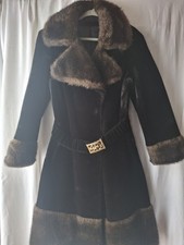 Vintage Glenorba Fabric Donny Brook Faux Fur Coat Belted Goldtone Buckle S/ M