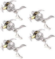5 Pack Keyed Entry Lever with Same Key, Satin Nickel Wave Door Handle Set, Exter