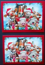 "Farm Animal Selfie" (2) Leanin Tree Christmas, New Yr Cards, With (2) Envelopes
