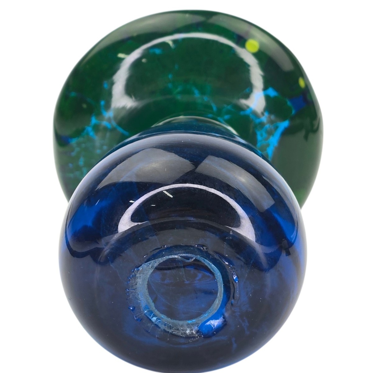 Vintage MCM Blue Yellow Kanawha Art Glass Mushroom Paperweight HTF