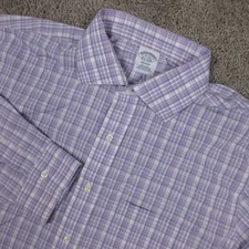 Brooks Brothers Shirt Mens XL 17 35 Purple Plaid Regent Non Iron Dress Button Up
