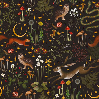 17.7''X354'' Night Fairytale Forest Wallpaper Peel and Stick Moon Stars Botanica