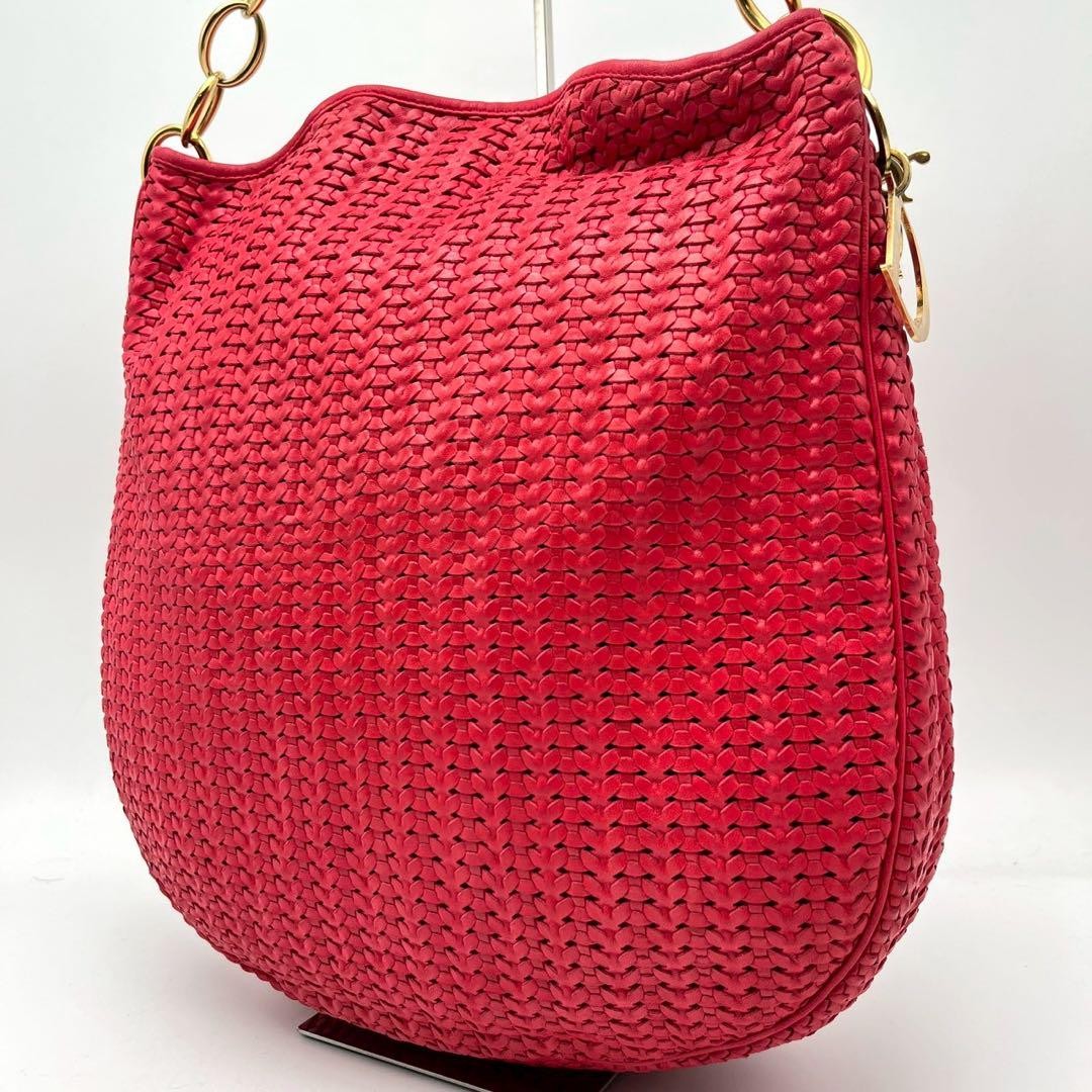 Dior Red Braided Leather One Shoulder Bag with Charm Super Rare New