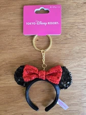 Tokyo Disney Resort Ears Headband Keychain Minnie Mouse Blck Red Sequin USA SHIP