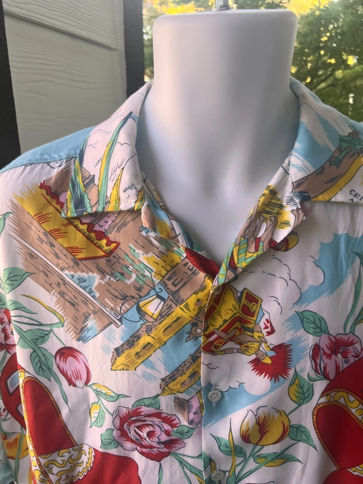 Camisa havaiana vintage da década de 1980 com tema de Tijuana feita na Itália grande repetição - Imagem 3 de 4