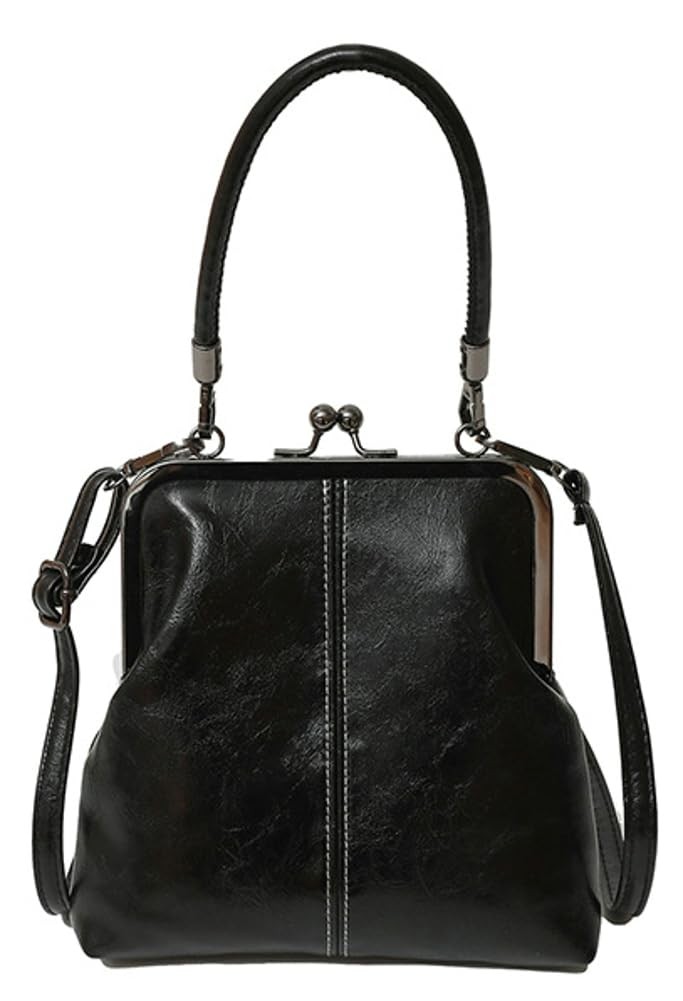 Women's Kiss Lock Crossbody Bag PU Leather Kiss Clasp Purse Handbags 