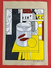Roy Lichtenstein (Handmade) Drawing On Old Paper signed and stamped