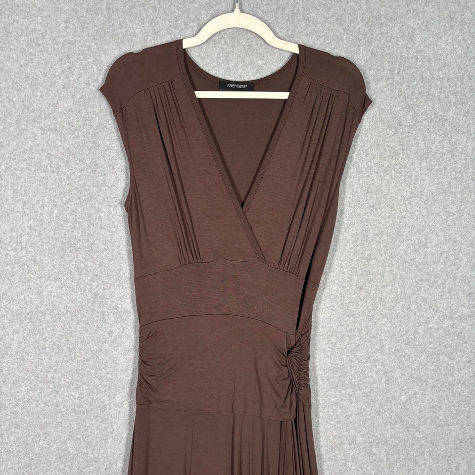 Karen Kane Dress Medium Midi Ruched Twist Flowy Stretch Neutral Lagenlook Artsy - Image 2 of 4