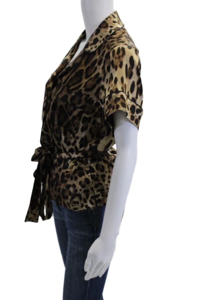 Dolce & Gabbana Mujer Seda Leopardo Estampado Botones Dormir Top Marrón Talla 38 Foto 2 de 4